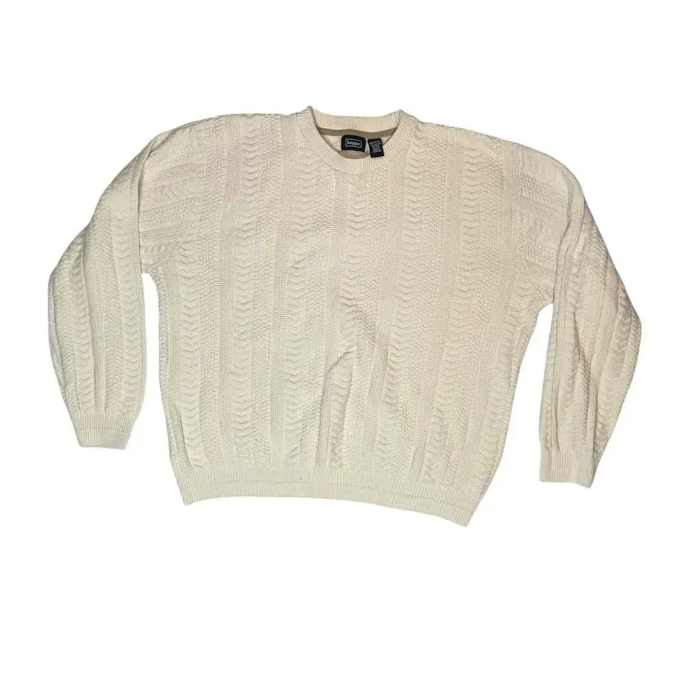 Haggar Cable Knit Sweater Mens XXL Cream Cotton Textured Crewneck